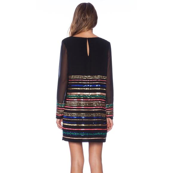 Mara Hoffman Black Mini Sequin Sheath Dress Long Sheer Sleeves- XS - Picture 2 of 8